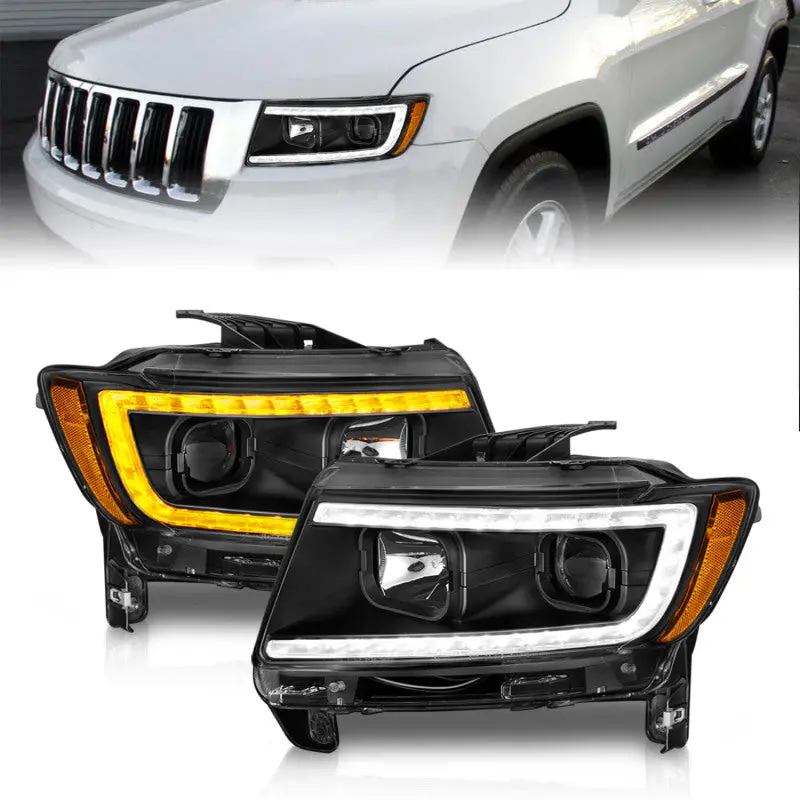 Anzo 11-13 Jeep Grand Cherokee (Factory Halogen Only) Projector Headlights W/Light Bar Swtchbk Black 1