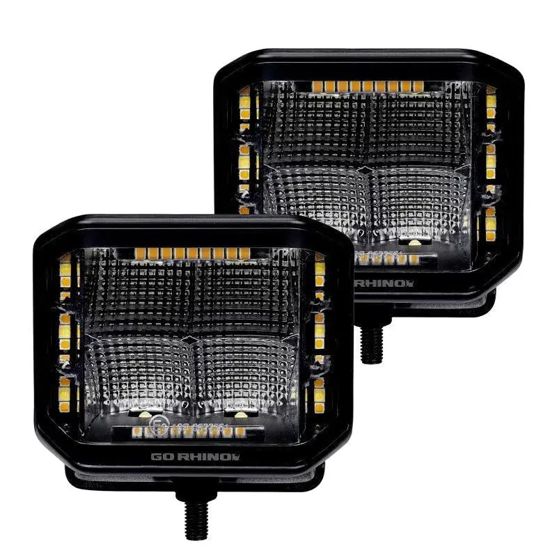 Go Rhino Xplor Blackout Combo Series Cube Sideline Led Flood Lights W/Amber 4X3 - Blk (Pair) 1