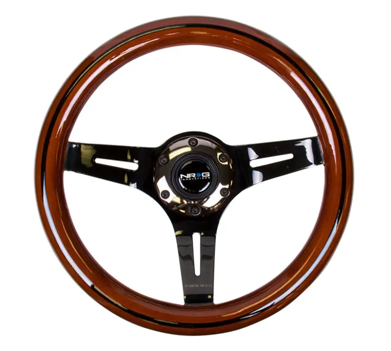 Nrg Classic Wood Grain Steering Wheel (310Mm) Dark Wood & Black Line Inlay W/Blk Chrome 3-Spoke Ctr. 1