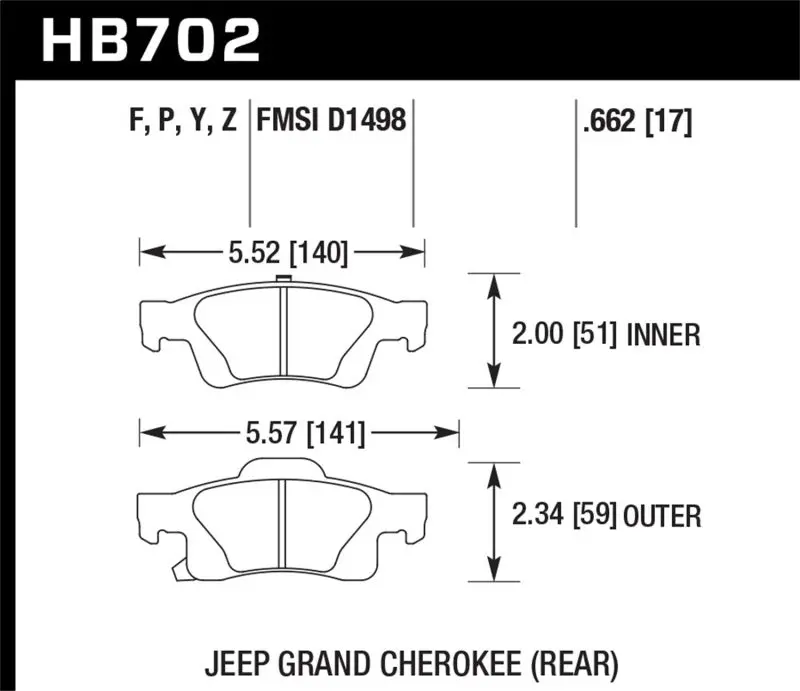 Hawk 11-12 Dodge Durango / 11-12 Jeep Grand Cherokee Hps 5.0 Rear Street Brake Pads 1