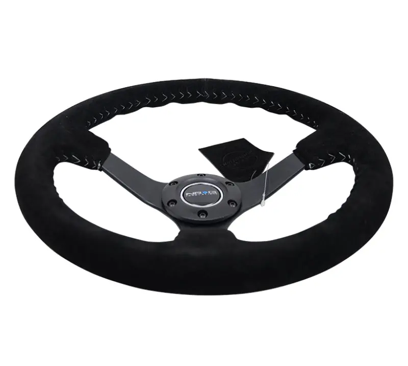 Nrg Reinforced Steering Wheel (350Mm / 3In. Deep) Blk Suede/Silver Bball Stitch W/5Mm Mt. Blk Spokes 1