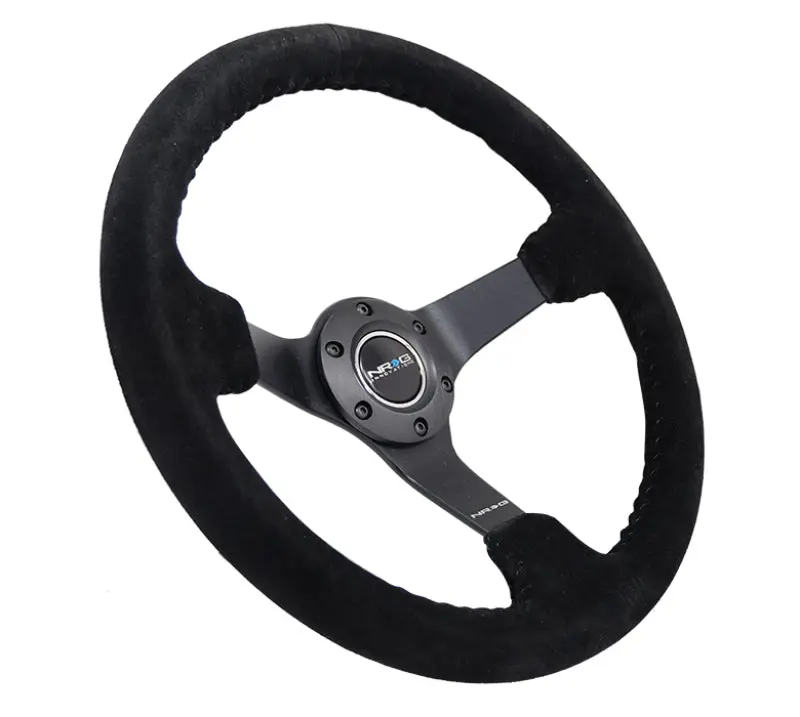 Nrg Reinforced Steering Wheel (350Mm / 3In. Deep) Blk Suede/Blk Bball Stitch W/5Mm Matte Black Spoke 2