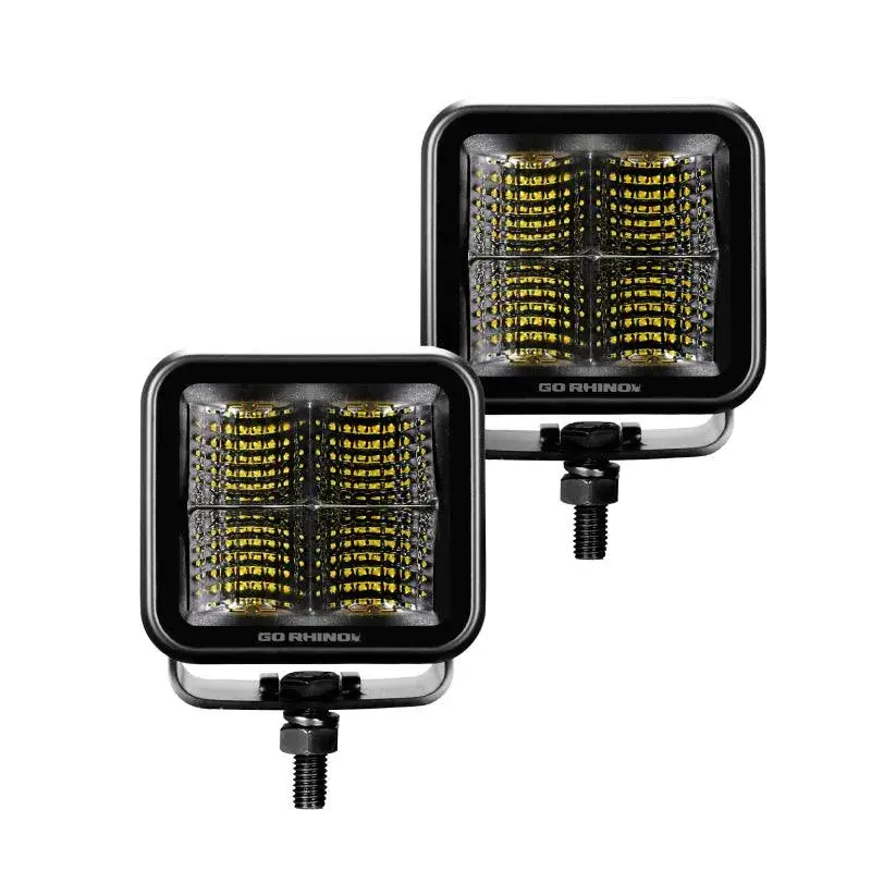 Go Rhino Xplor Blackout Series Cube Led Flood Light Kit (Surface/Threaded Stud Mnt) 2X2 - Blk (Pair) 1