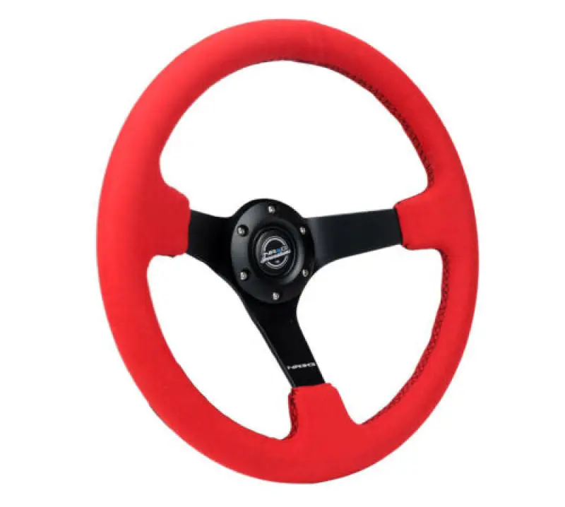 Nrg Reinforced Steering Wheel (350Mm/3In. Deep) Matte Black Spoke/ Red Alcantara W/ Black Stitching 1