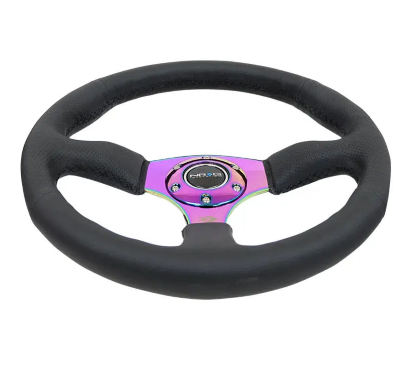 Nrg Reinforced Steering Wheel (350Mm / 2.5In. Deep) Leather Race Comfort Grip W/4Mm Neochrome Spokes 2