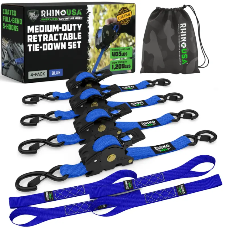 Rhino Usa Retractable Ratchet Straps (2Pk 1Inx10ft) Blue 1