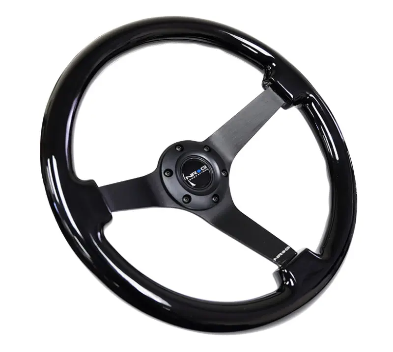 Nrg Reinforced Steering Wheel (350Mm / 3In. Deep) Black W/Black Chrome Solid 3-Spoke Center 1