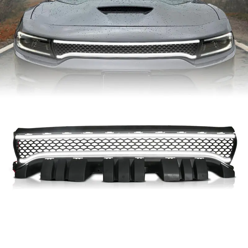 Anzo 15-23 Dodge Charger Black Led Grille W/ Initiation & Running Light/Drl Bar 1