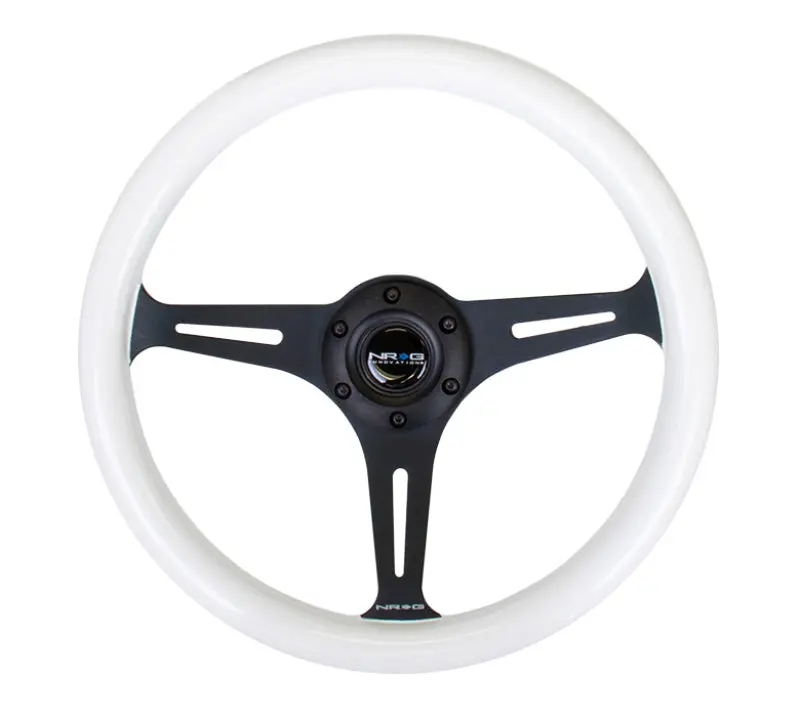 Nrg Classic Wood Grain Steering Wheel (350Mm) Glow-In-The-Dark Blue Grip W/Black 3-Spoke Center 2
