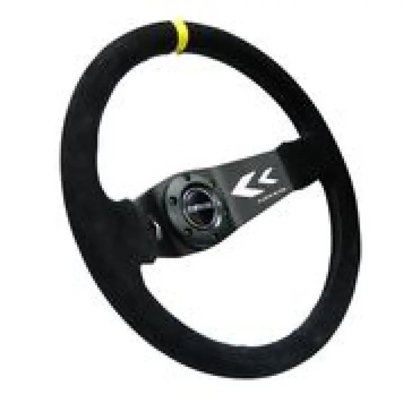Nrg Reinforced Steering Wheel (350Mm / 3In. Deep) Blk Suede W/Nrg Arrow Cut 2-Spoke & Yellow Mark 2
