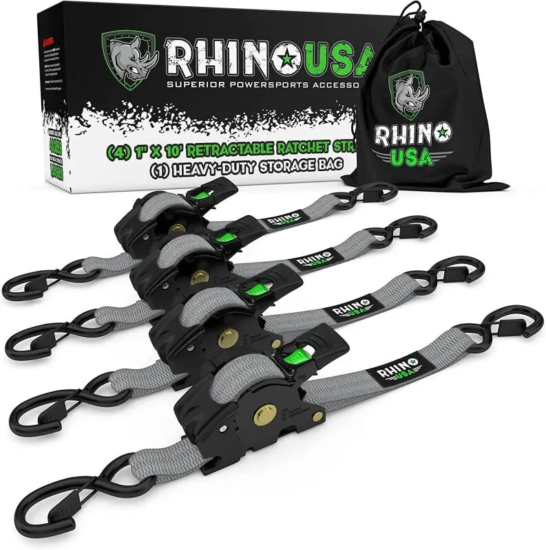 Rhino Usa Retractable Ratchet Straps (4Pk 1Inx10ft) (Gray) 1