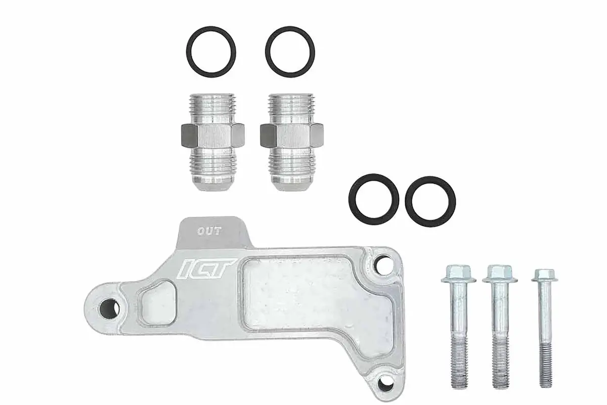 Ict Billet Ls Remote Oil Filter Adapter For Front Sump Sheet Metal Oil Pan 1