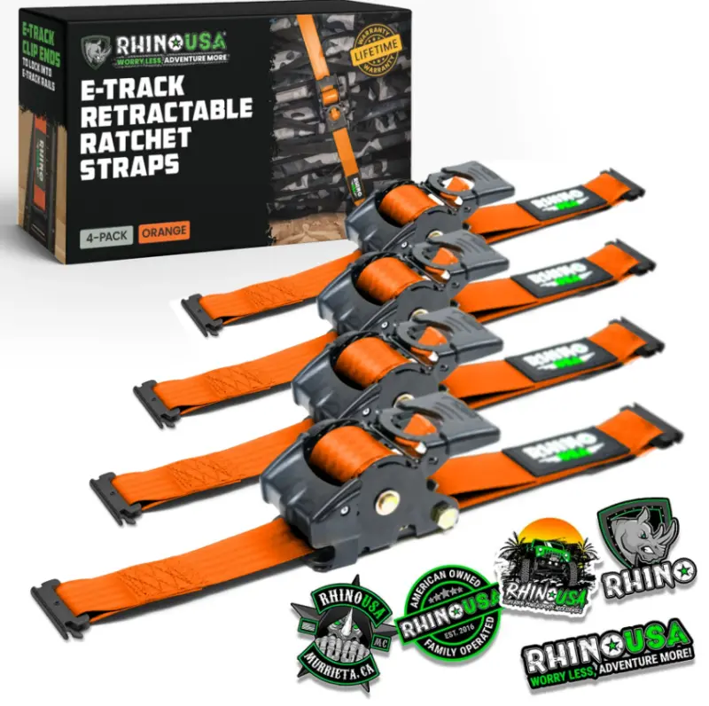 Rhino Usa Retractable Ratchet Straps (2Pk 1Inx10ft) Orange 1