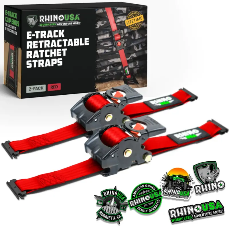 Rhino Usa Retractable Ratchet Straps (2Pk 1Inx10ft) Red 1