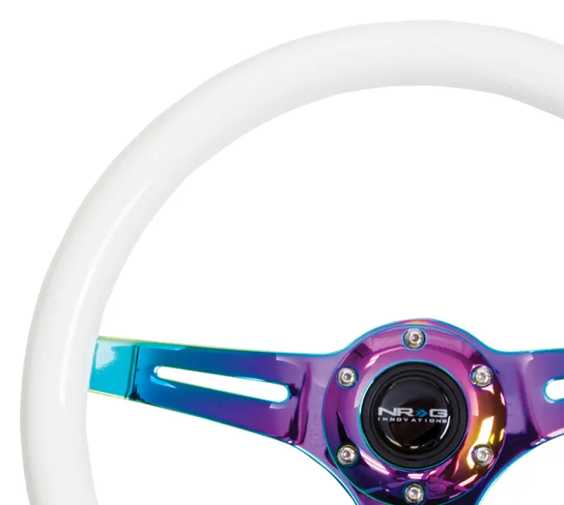 Nrg Classic Wood Grain Steering Wheel (350Mm) Glow-N-The-Dark Green Grip W/Neochrome 3-Spoke Center 1