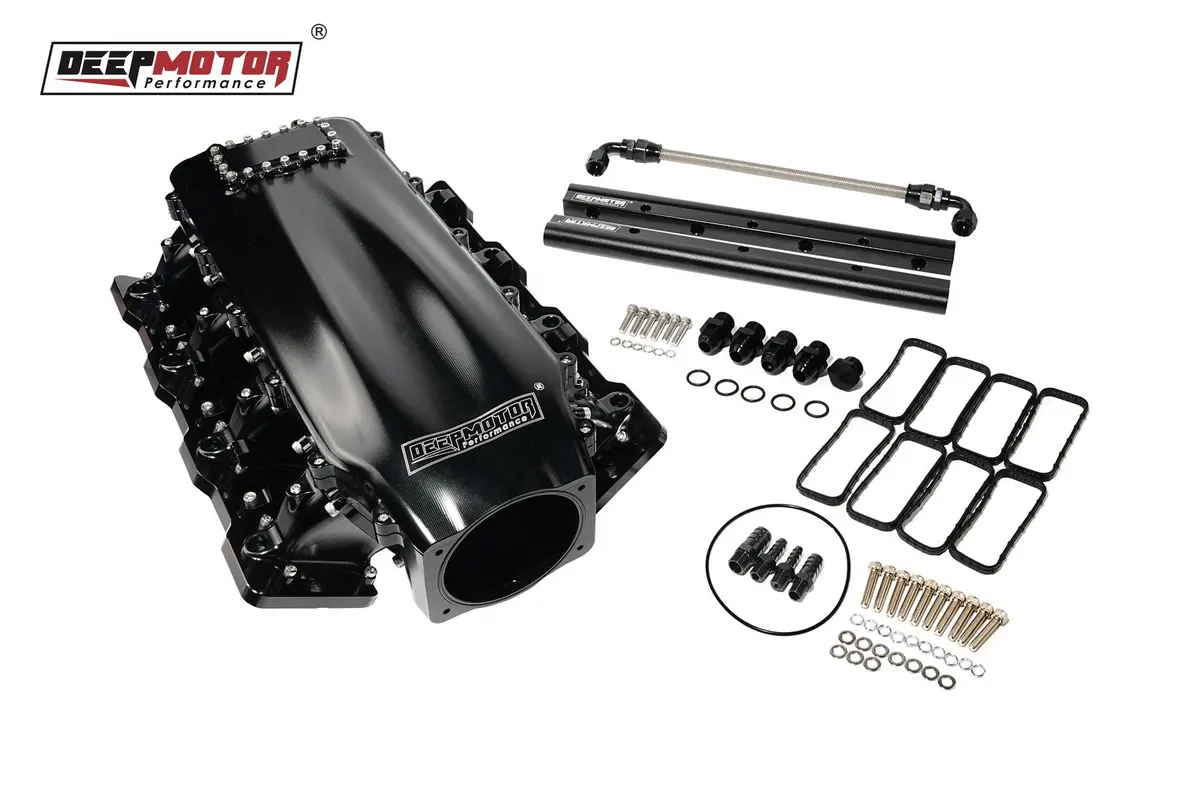 Billet 102Mm Intake Manifold Set With Burst Panel Flange For Ls1 Ls2 Ls6 Black 1