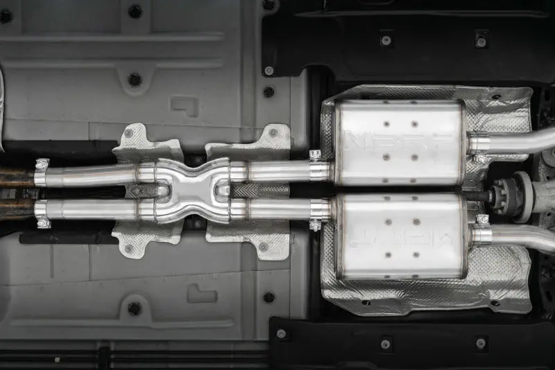 Mbrp 2015+ Dodge Challenger 3.6L Ss 2.5In Quad Tip Split Rear Exit W/ Carbon Fiber Tips - T304 2