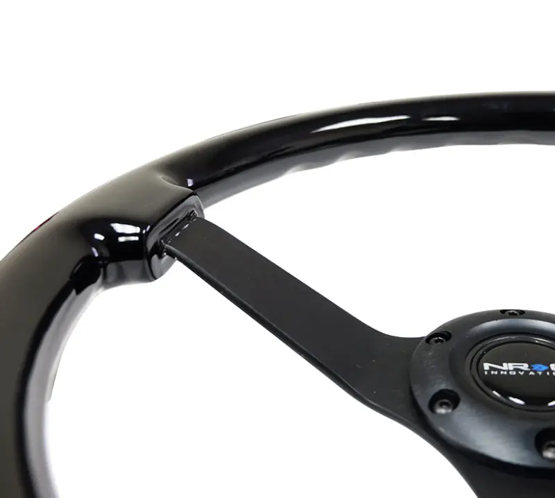 Nrg Reinforced Steering Wheel (350Mm / 3In. Deep) Black W/Black Chrome Solid 3-Spoke Center 2