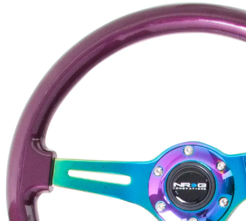 Nrg Classic Wood Grain Steering Wheel (350Mm) Purple Pearl Paint W/Neochrome 3-Spoke Center 1