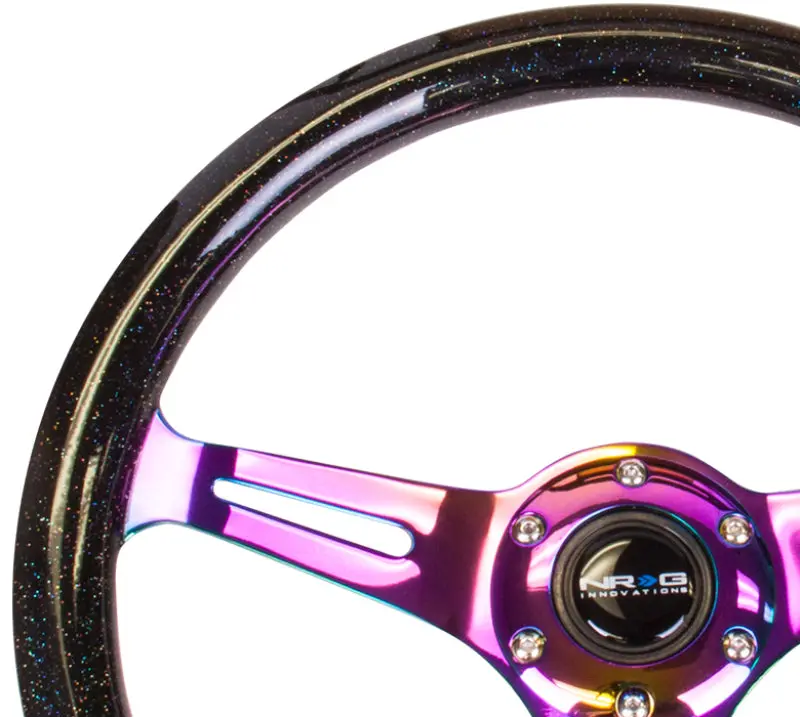 Nrg Classic Wood Grain Steering Wheel (350Mm) Black Sparkle/Galaxy Color W/Neochrome 3-Spoke 2