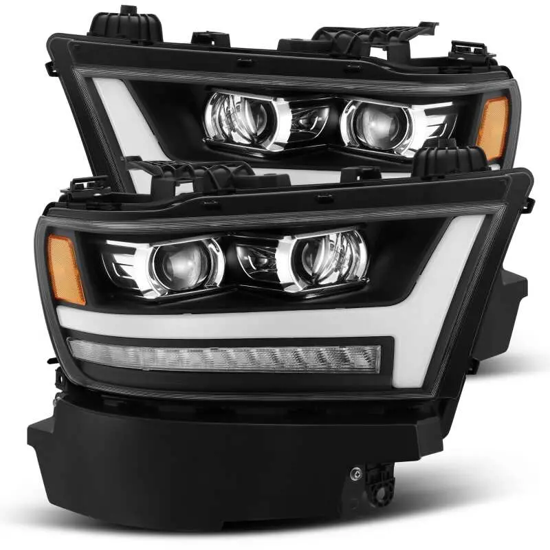 Alpharex 19-20 Dodge Ram 1500 Luxx Led Proj Headlights Plnk Style Black W/Activ Light/Seq Signal/Drl 1