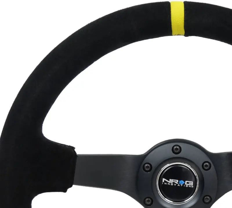 Nrg Reinforced Steering Wheel (350Mm / 3In. Deep) Blk Suede/X-Stitch W/5Mm Blk Spoke & Yellow Cm 2