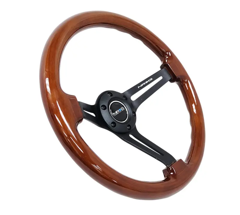 Nrg Reinforced Steering Wheel (350Mm / 3In. Deep) Brown Wood W/Blk Matte Spoke/Black Center Mark 1