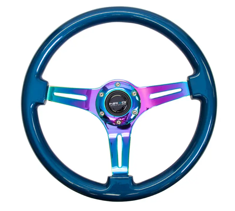 Nrg Classic Wood Grain Steering Wheel (350Mm) Blue Pearl/Flake Paint W/Neochrome 3-Spoke Center 1