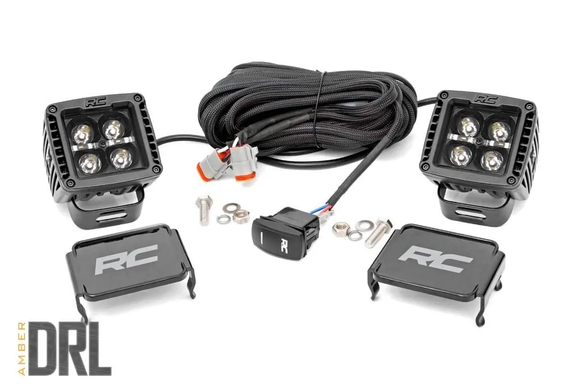 Rough Country 2 Inch Black Series Led Light Pods Spot | Square | Amber Drl 1