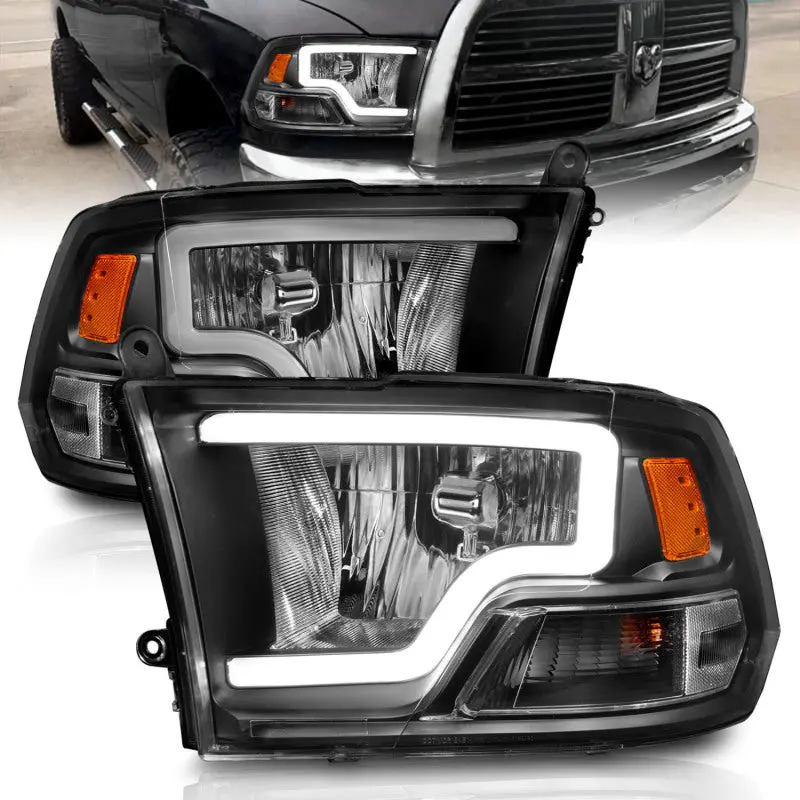 Anzo 2009-2018 Dodge Ram 1500 Crystal Headlights W/ Light Bar Black Housing 1