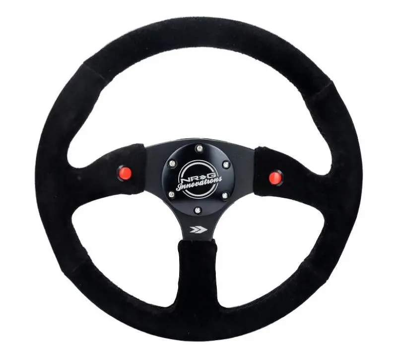 Nrg Reinforced Steering Wheel (350Mm/ 2.5In. Deep) Sport Suede Racing/ 4Mm Matte Black Spoke 1