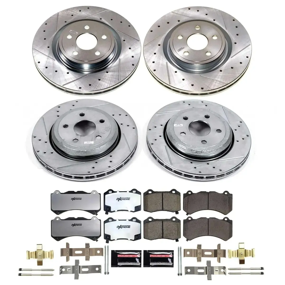 Powerstop Front And Rear Z26 Carbon-Fiber Ceramic Brake Pads With Drilled And Slotted Rotors Brake Kit For Dodge Durango 2021-2023 Jeep Grand Cherokee 2021-2023 1