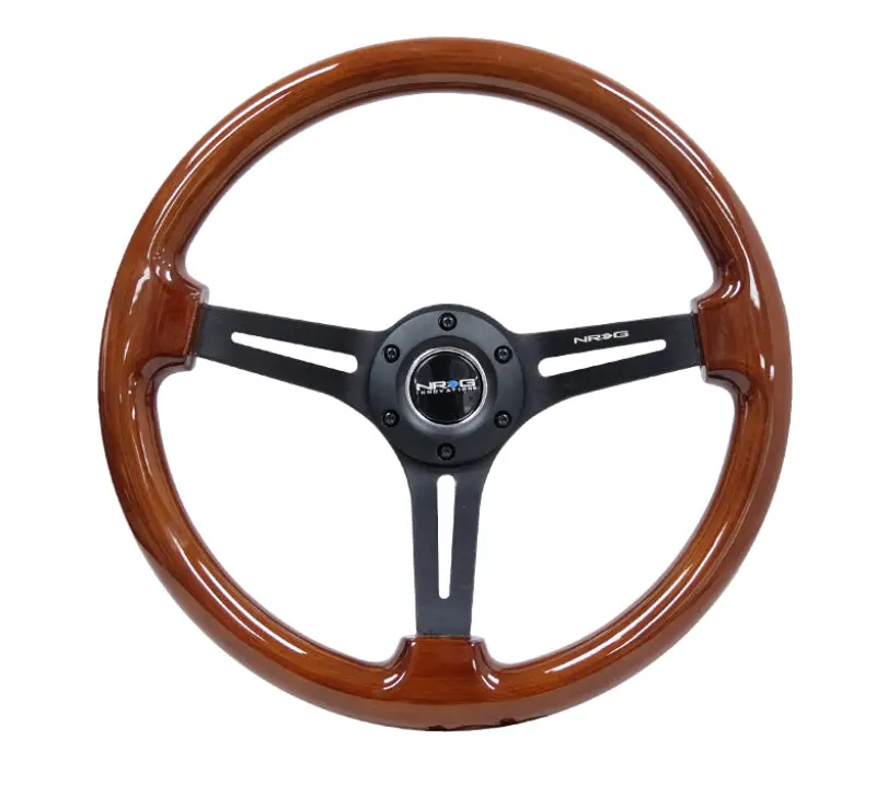 Nrg Reinforced Steering Wheel (350Mm / 3In. Deep) Brown Wood W/Blk Matte Spoke/Black Center Mark 2