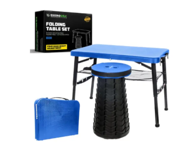 Rhino Usa Portable Camping Table And Stool (Blue) 1