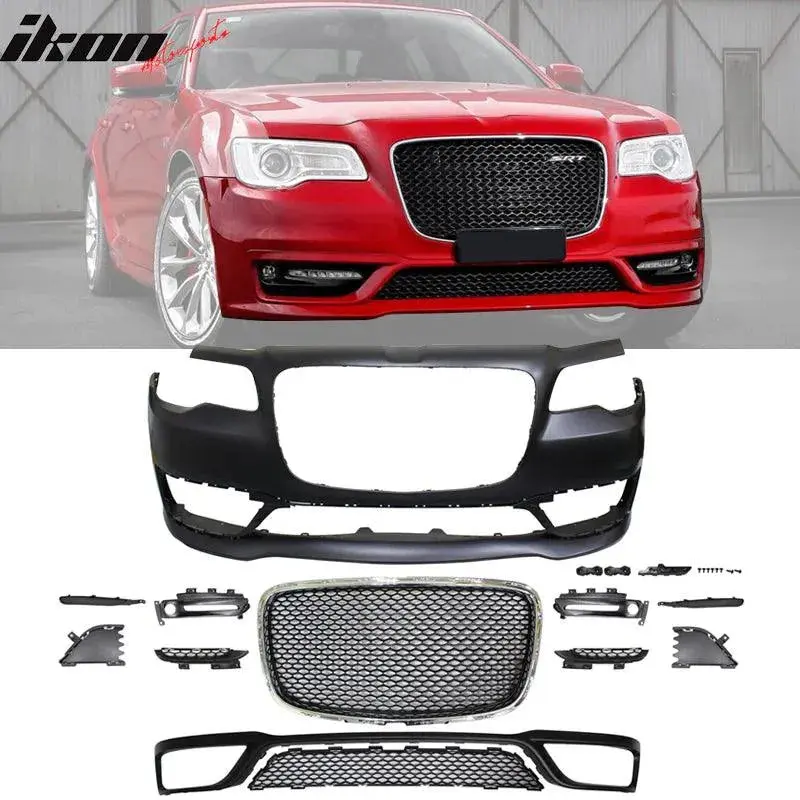 Ikon Motorsports 2015-2023 Chrysler 300 S Model Front Bumper Cover+Grill No Sensor Hole 1