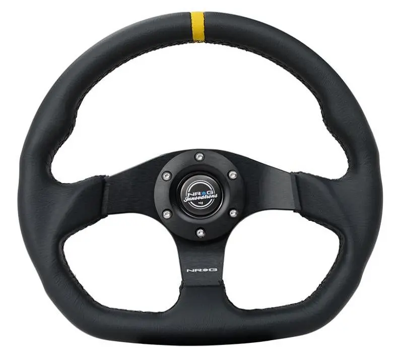 Nrg Reinforced Steering Wheel (320Mm) Sport Leather Flat Bottom W/ Yellow Center Mark 1
