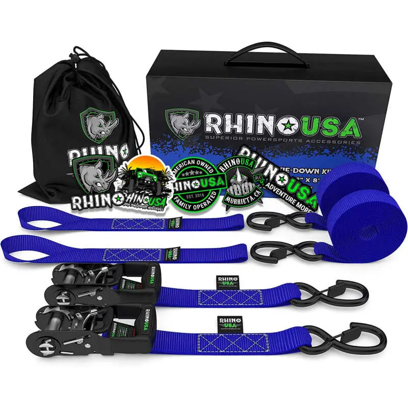 Rhino Usa Heavy Duty Ratchet Tie-Downs 2-Pack (Blue) 1.6In X 8Ft 1