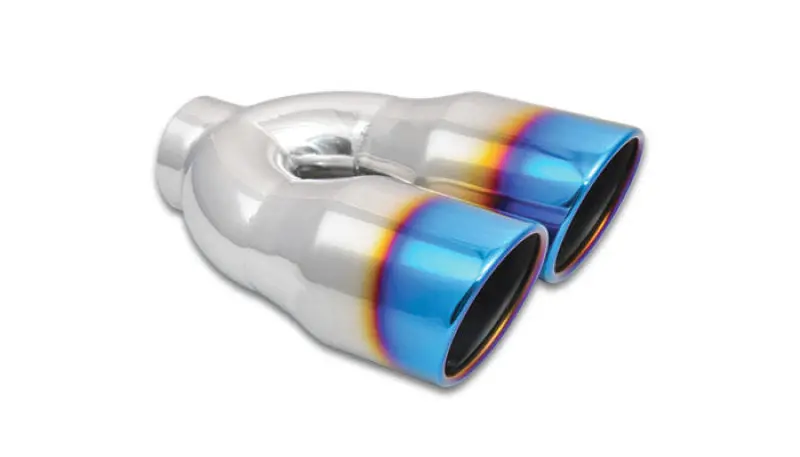 Vibrant 2.5In Id Dual 3.5In Od Round Ss Tips (Single Wall Angle Cut) W/Burnt Blue Finish 2