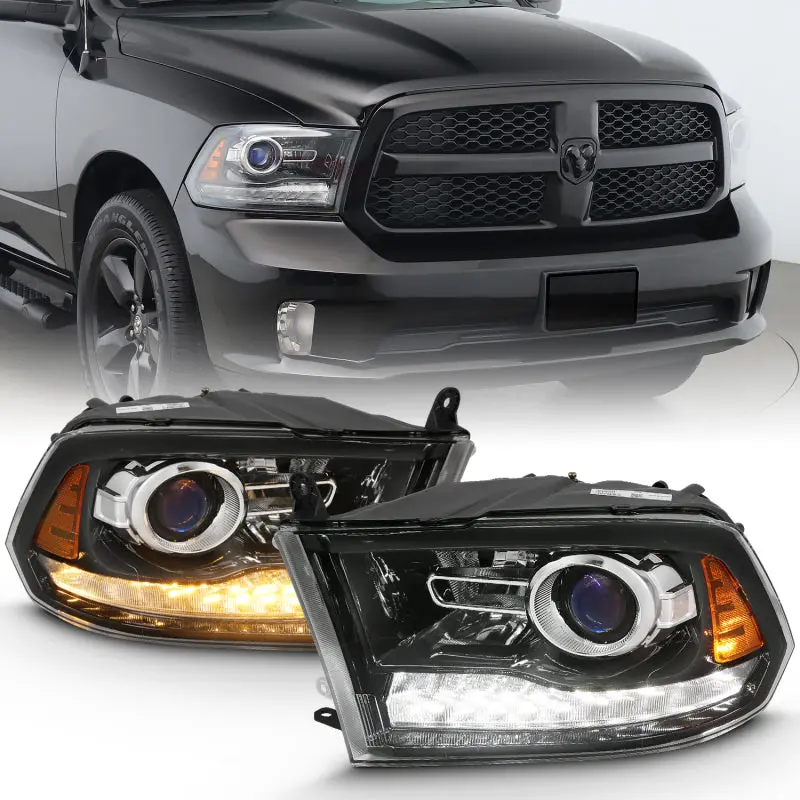 Anzo 2009-2018 Dodge Ram 1500 Projector Plank Style Switchback H.L Halo Black Amber (Oe Style) 1