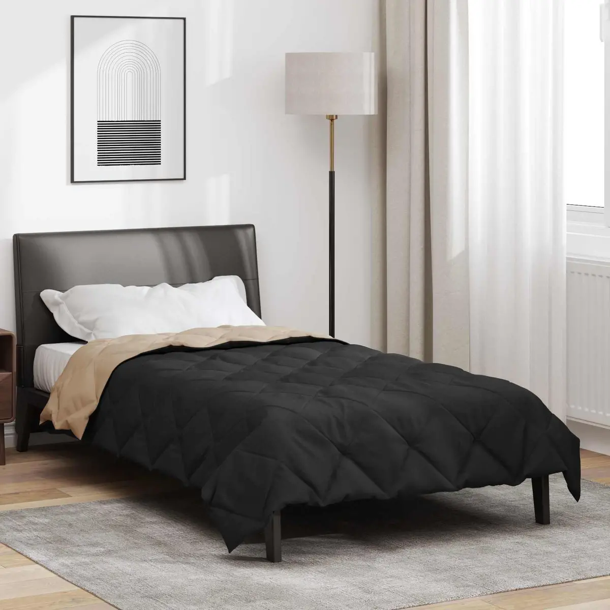 Vidaxl Zomer Dekbed Zwart En Taupe 220 X 140 Cm Microfiber 1