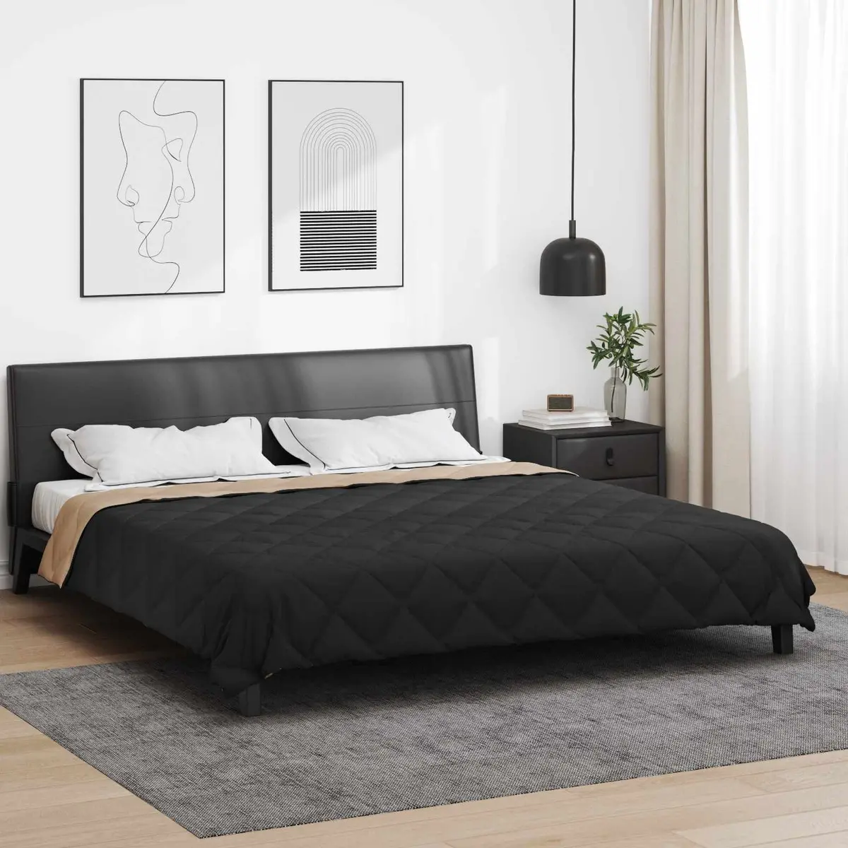 Vidaxl Zomer Dekbed Zwart En Taupe 220 X 200 Cm Microfiber 1