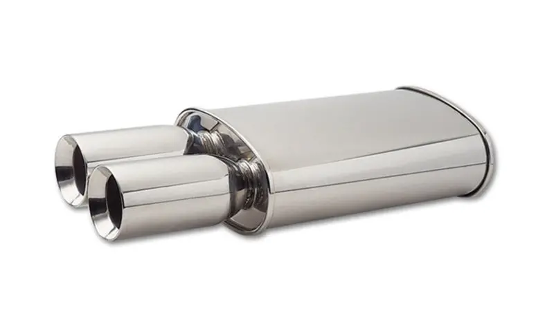 Vibrant Streetpower Oval Muffler W/ Dual 3.5In Round Tips Straight Cut Beveled Edge 2.5In Inlet I.D. 1