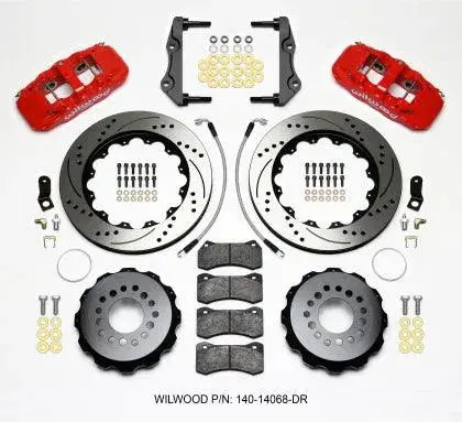Wilwood Aero4 Rear Kit 14.25In Drilled Red 2014-Up Charger / 300 / Challenger W/Lines 2