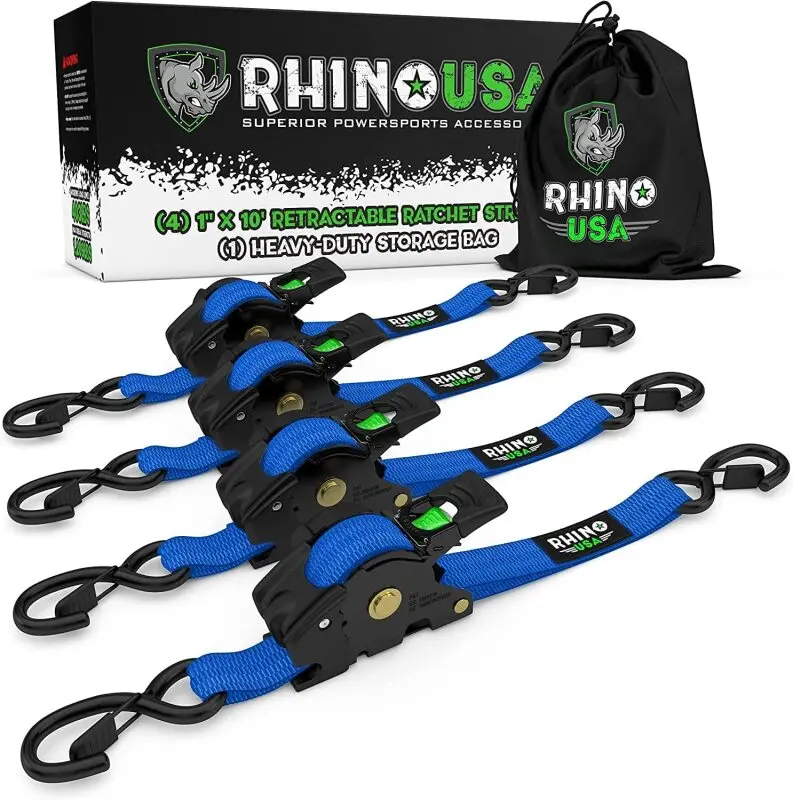 Rhino Usa Retractable Ratchet Straps (4Pk 1Inx10ft) (Blue) 1