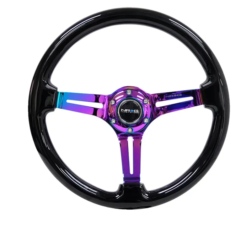 Nrg Reinforced Steering Wheel (350Mm / 3In. Deep) Blk Wood W/Blk Matte Spoke/Neochrome Center Mark 2