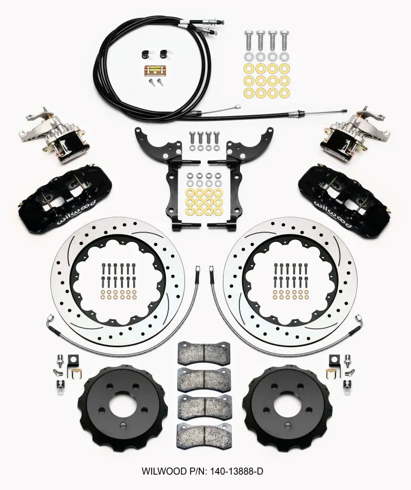 Wilwood Aero4 / Mc4 Rear Kit 14.00 Drilled 15-23 Mustang W/Lines & Cables 1