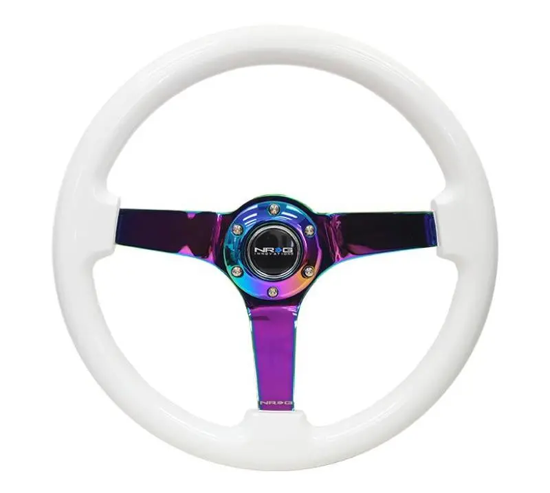 Nrg Reinforced Steering Wheel (350Mm / 3In. Deep) Classic White W/4Mm Neochrome Solid 3-Spoke 1