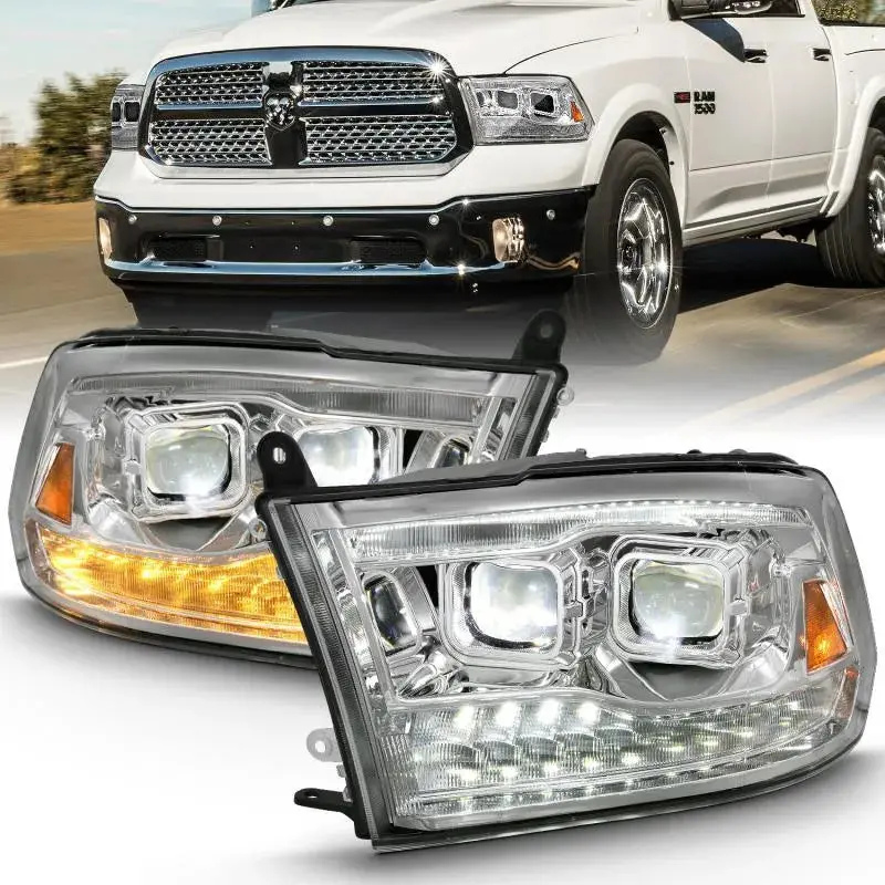 Anzo 2009-2018 Dodge Ram 1500 Led Projector Plank Style Switchback H.L Halo Chrome Amber (Oe Style) 1