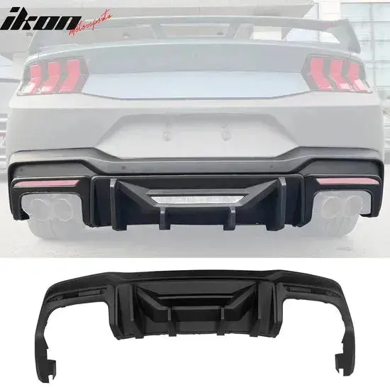 Ikon Motorsports 2024-2025 Ford Mustang Rock Style Matte Black Rear Diffuser Lip 1