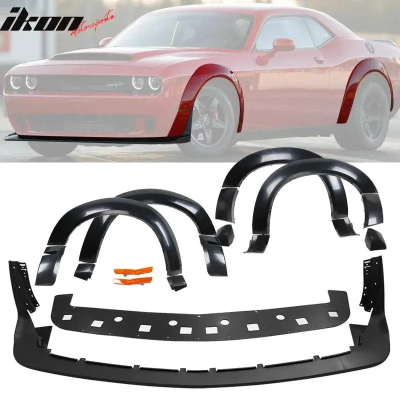 Ikon Motorsports 2015-2023 Dodge Challenger Front Lip + Fender Flare Hellcat To Demon 1